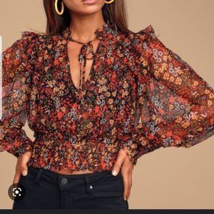 FREE PEOPLE FLORAL TWYLA SMOCKED TOP